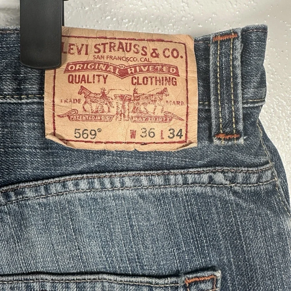 Levis 569 Loose Straight Jeans Mens 36x34 Blue Medium Wash Denim Baggy Y2K 2000s